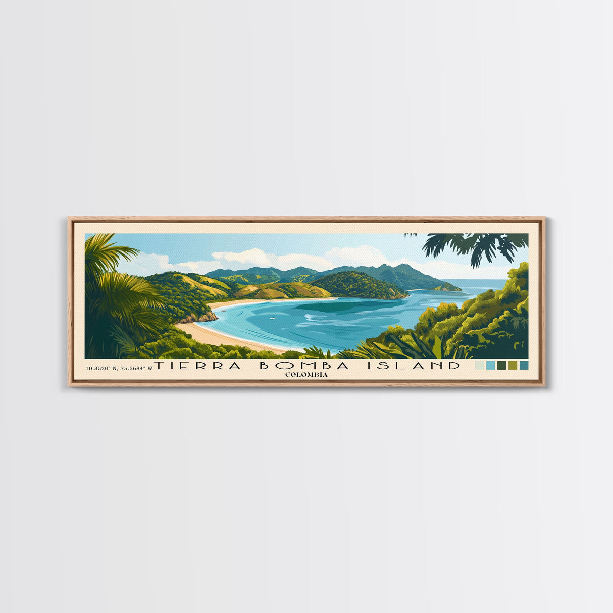 Tierra Bomba Island, Colombia Panoramic Beach Print, Vacation Gift, Colombia Wall Art, Beach Painting, Beach Decor, Beach Painting