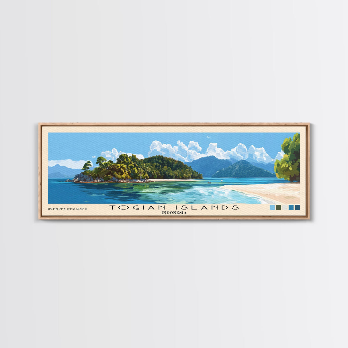 Togian Islands, Indonesia Panoramic Beach Print, Vacation Gift, Indonesia Wall Art, Framed Canvas Print, Framed Beach Painting