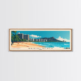 Waikiki Beach, Oahu Panoramic Beach Print, Vacation Gift, Oahu Wall Art, Beach Painting, Beach Decor, Beach Painting