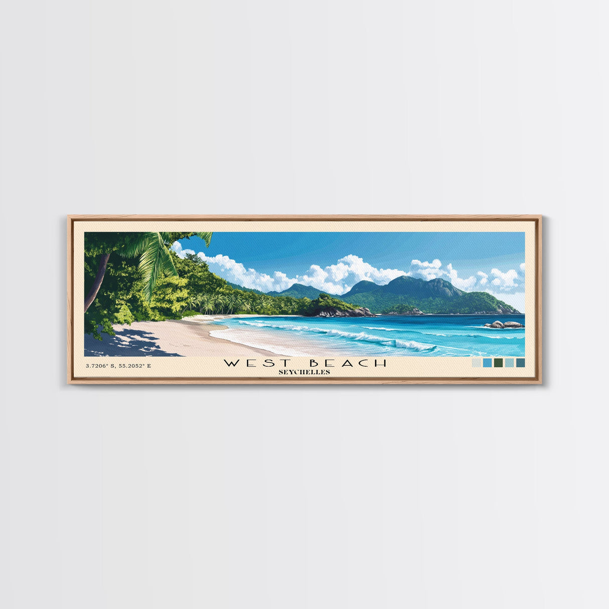 West Beach, Seychelles Panoramic Beach Print, Vacation Gift, Seychelles Wall Art, Beach Painting, Beach Decor, Beach Painting