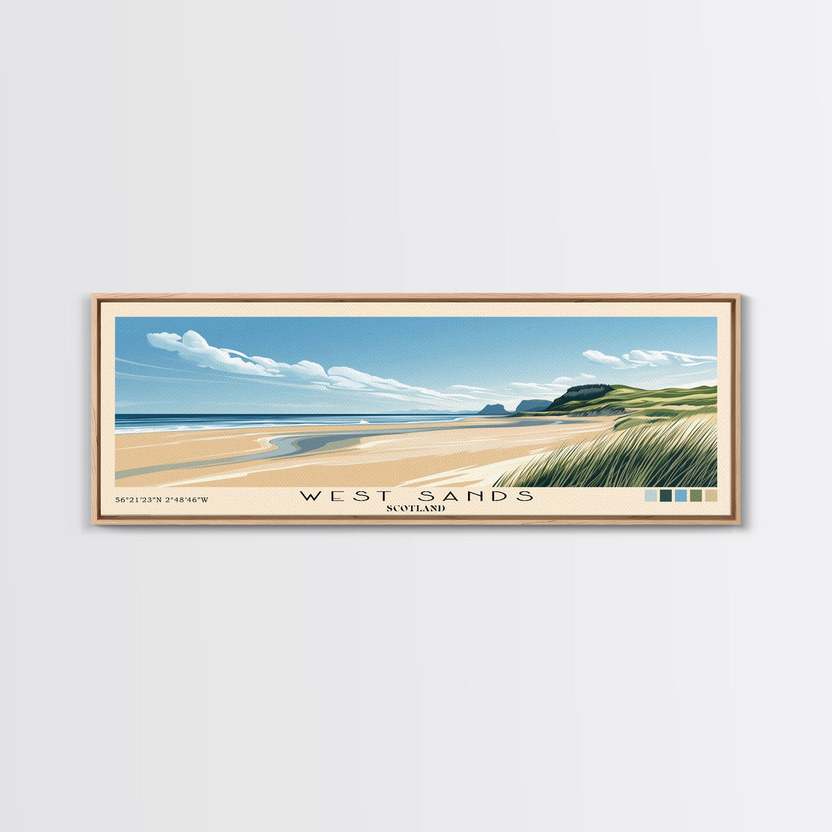 West Sands, Scotland Panoramic Print, Vacation Gift, Scotland Wall Art, Beach Painting, Beach Decor, Large Wall Art, Wood Frame Art