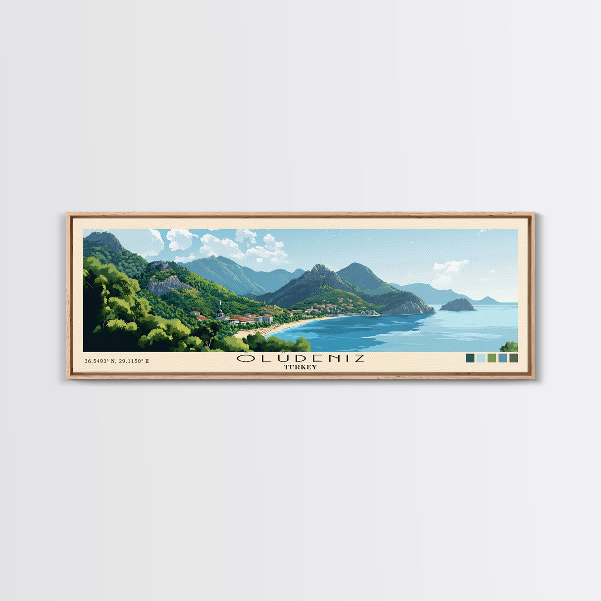 Ölüdeniz, Turkey Panoramic Beach Print, Vacation Gift, Turkey Wall Art, Framed Canvas Print, Framed Beach Painting