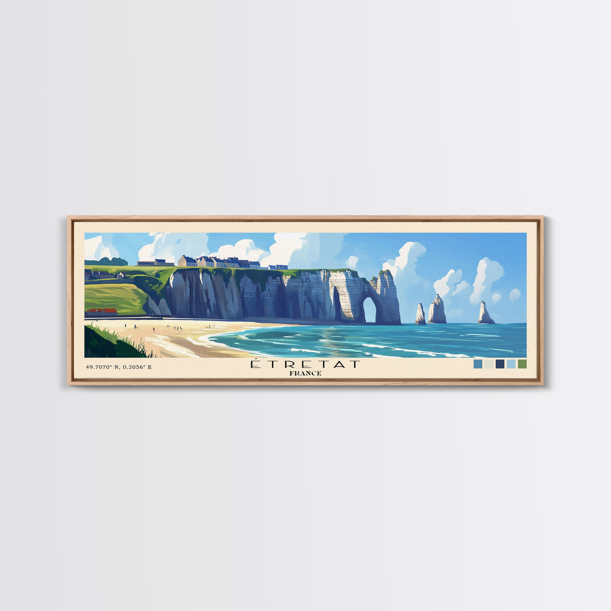 Étretat, France Panoramic Beach Print, Vacation Gift, France Wall Art, Beach Painting, Beach Decor, Beach Painting