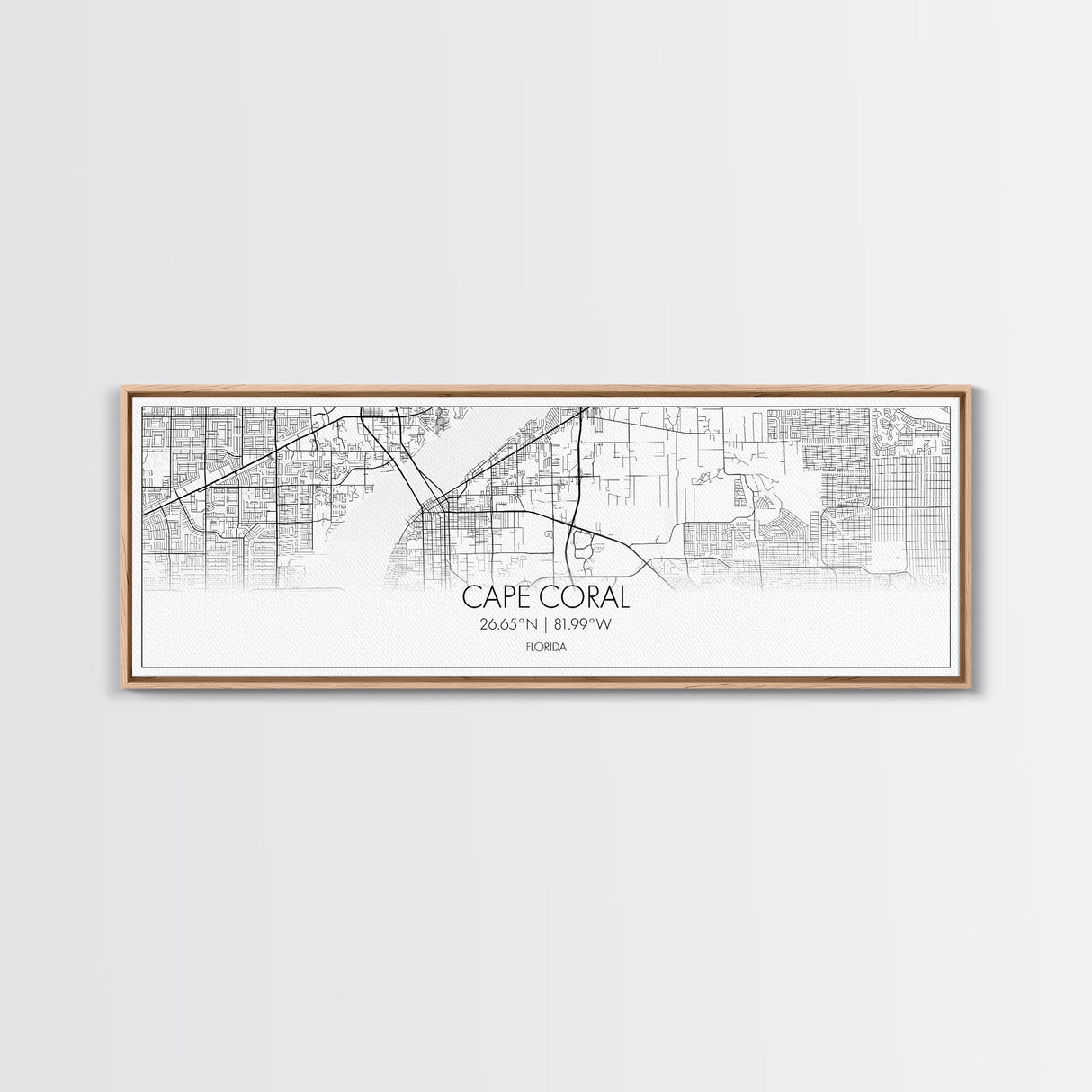 Panoramic Cape Coral City Map, Florida Art, Map Print, Minimalist Wall Art, Canvas Art, Housewarming Gift, Street Map Art, Closing Gift