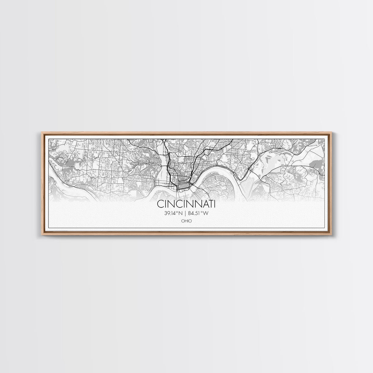 Panoramic Cincinnati City Map, Ohio Art, Map Print, Minimalist Wall Art, Canvas Art, Housewarming Gift, Street Map Art, Closing Gift