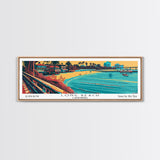 Long Beach California Panoramic Travel Poster Framed Canvas Print, Mid Century Modern Art, Pop Art Style, Wall Art, Home Decor, Wall Hanging