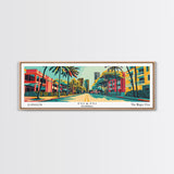 Miami Florida Panoramic Painting Framed Canvas Print, Travel Poster, Mid Century Modern Art, Pop Art Style, Wall Decor, Office Wall Art