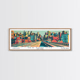 New York New York Panoramic Wall Art Framed Canvas Print, Travel Poster, Mid Century Modern Art, Pop Art Style, Wall Decor, Office Wall Art