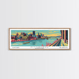 Pittsburgh Pennsylvania Panoramic Painting Framed Canvas Print, Travel Poster, Mid Century Modern Art, Pop Art Style, Wall Decor, Retro Style Art