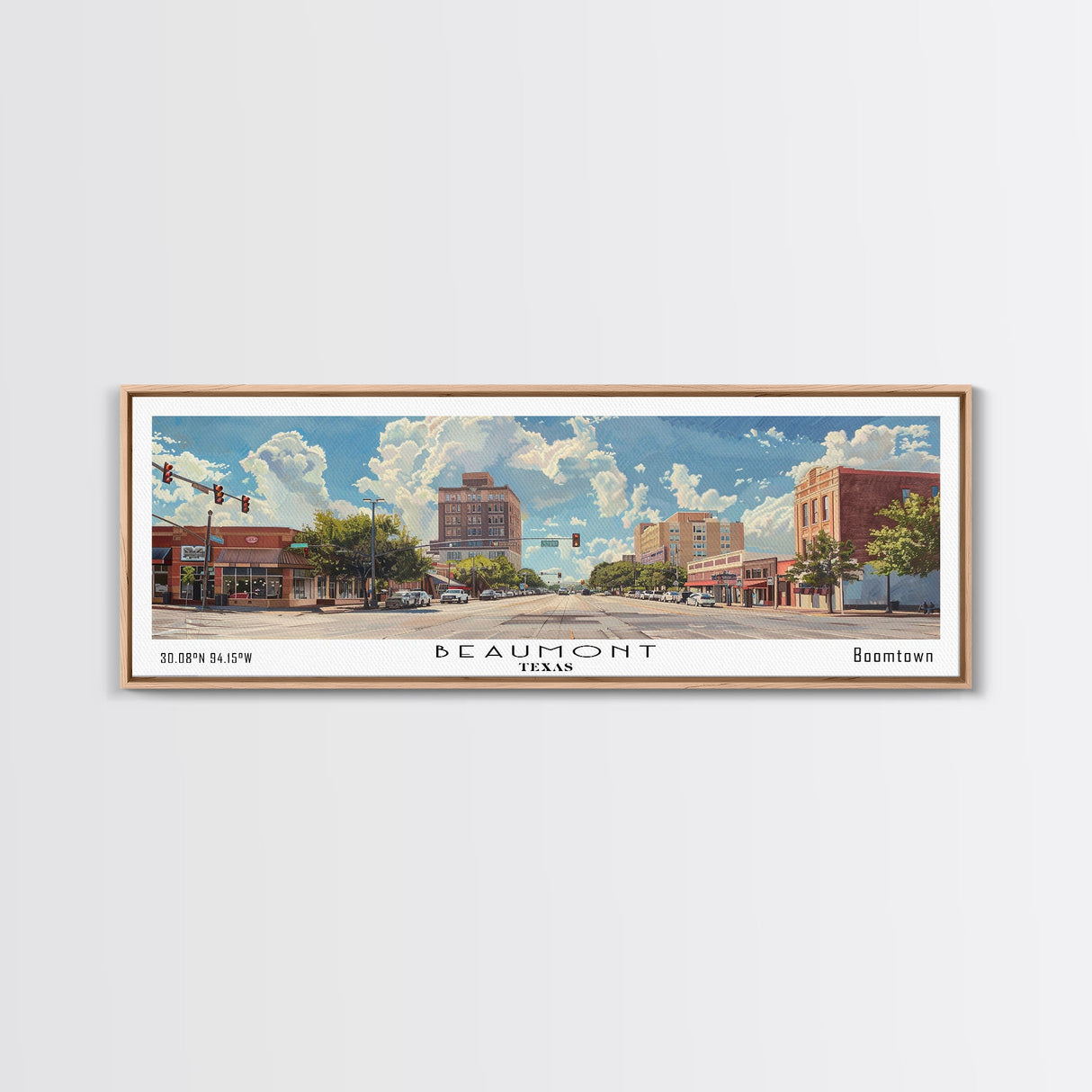 Beaumont Texas Panoramic Painting, Watercolor Framed Canvas Print, Scenic City Art, Travel Poster, Wall Hanging, Living Room Art, Gift Idea