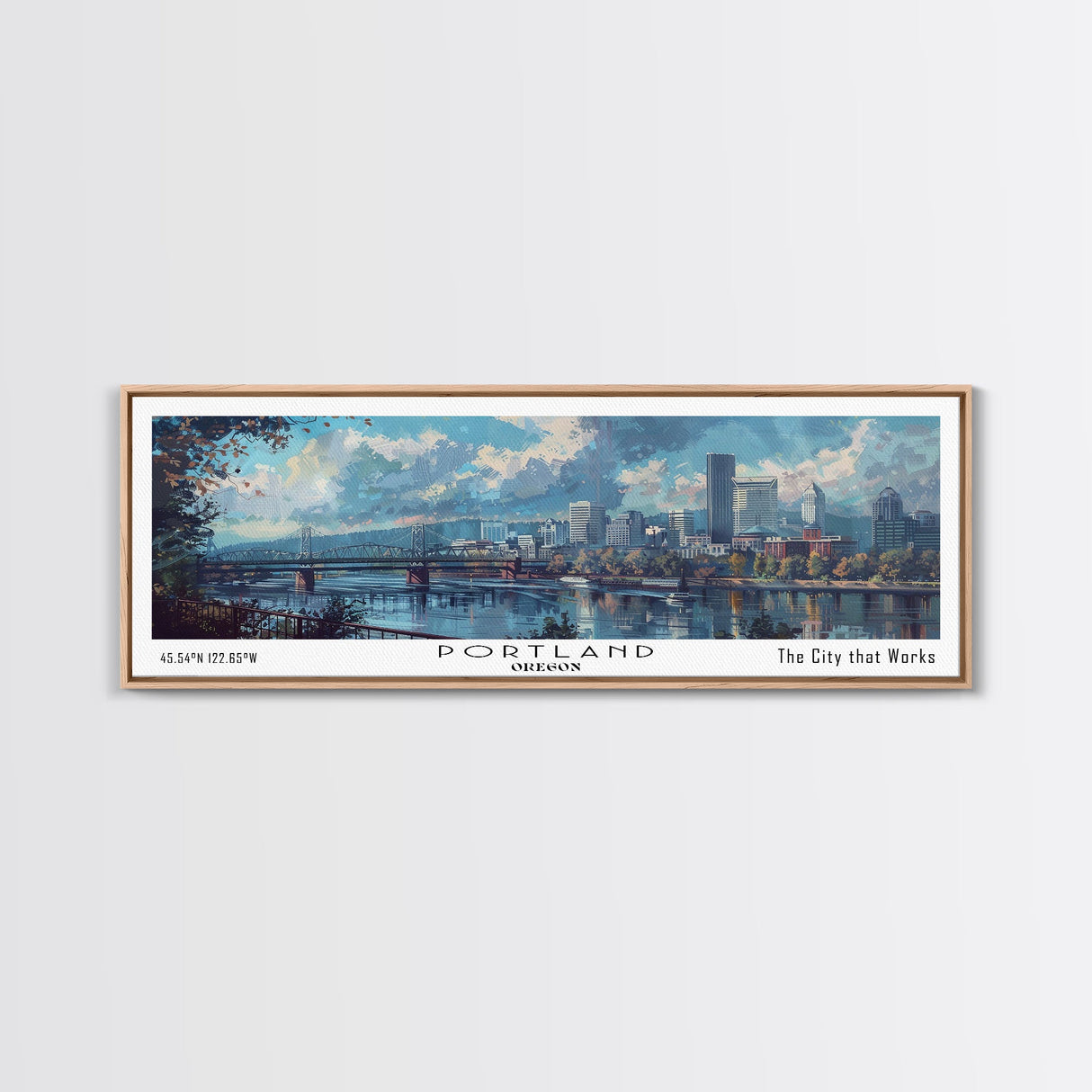 Portland Oregon Panoramic Print, Unique Framed Canvas Print, Travel Poster Art, Wall Hanging, Living Room Decor, Artistic Gift