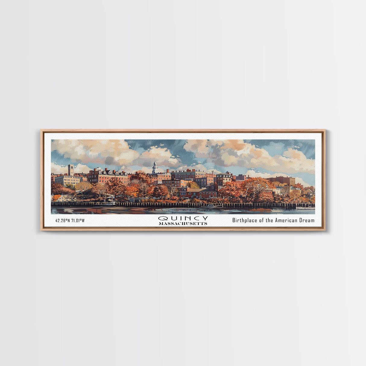 Quincy Massachusetts Panoramic Print, Creative Framed Canvas Print, City Travel Poster, Wall Art, Home Decor, Unique Gift