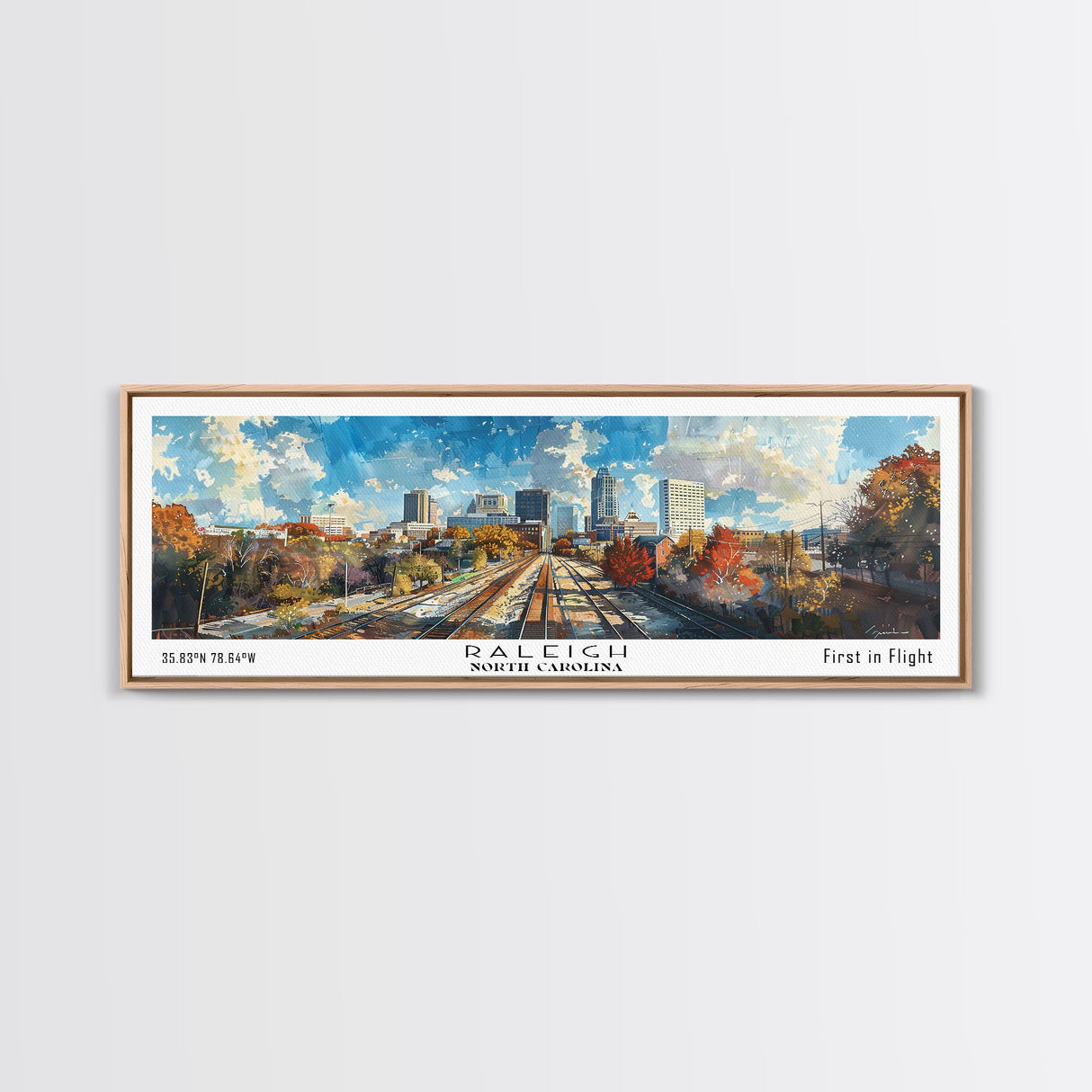 Raleigh North Carolina Panoramic Print, Beautiful Framed Canvas Print, Travel Poster Art, Living Room Decor, Office Wall Art