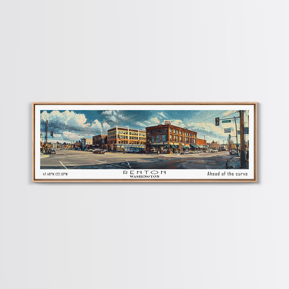 Renton Washington Panoramic Print, Creative Framed Canvas Print, City Travel Poster, Living Room Art, Home Decor, Unique Gift