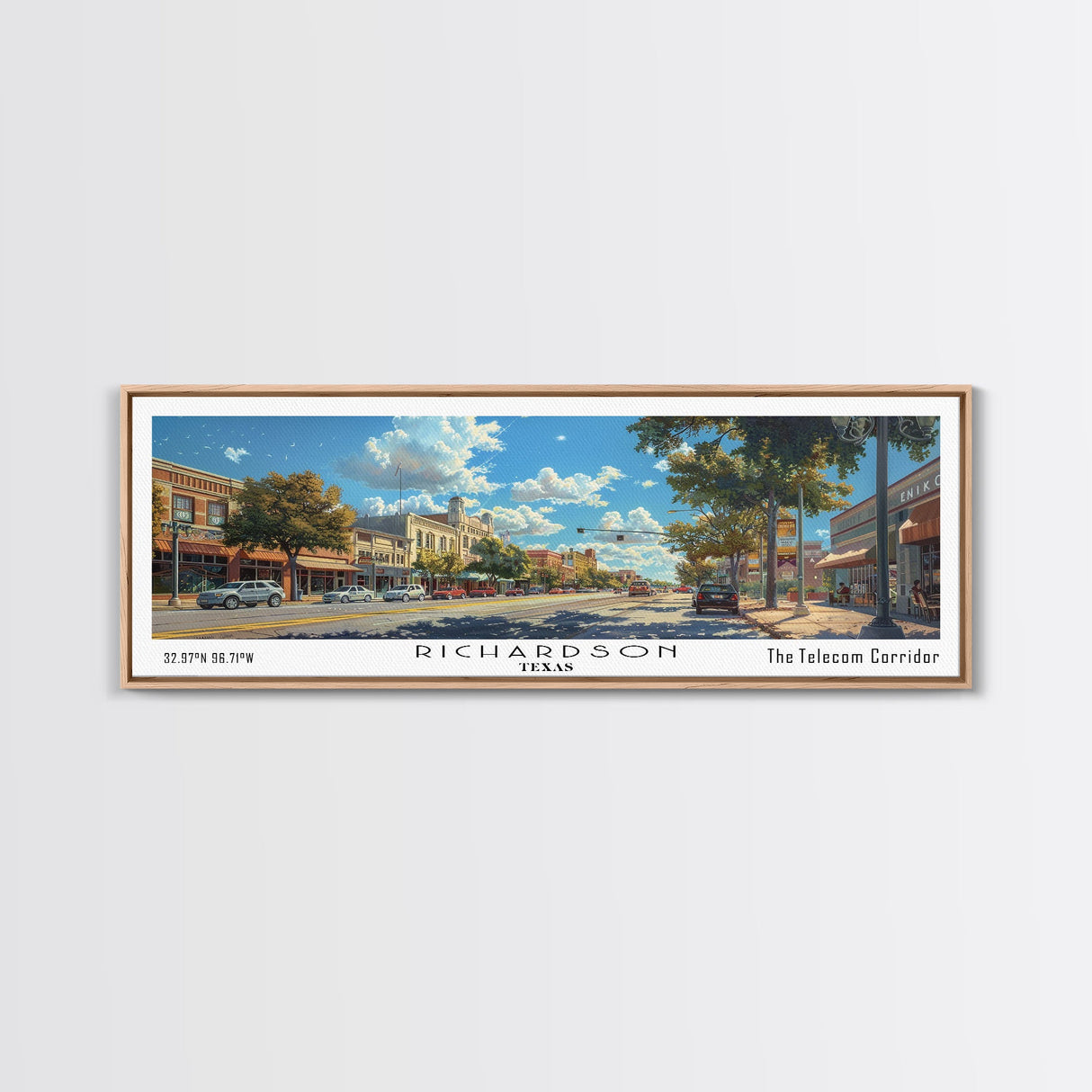 Richardson Texas Panoramic Print, Artistic Framed Canvas Print, Travel Poster Art, Home Decor, Wall Art, Unique Gift