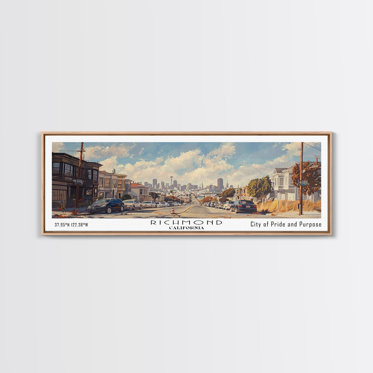 Richmond California Panoramic Print, Stylish Framed Canvas Print, City Travel Poster, Home Decoration, Living Room Wall Art