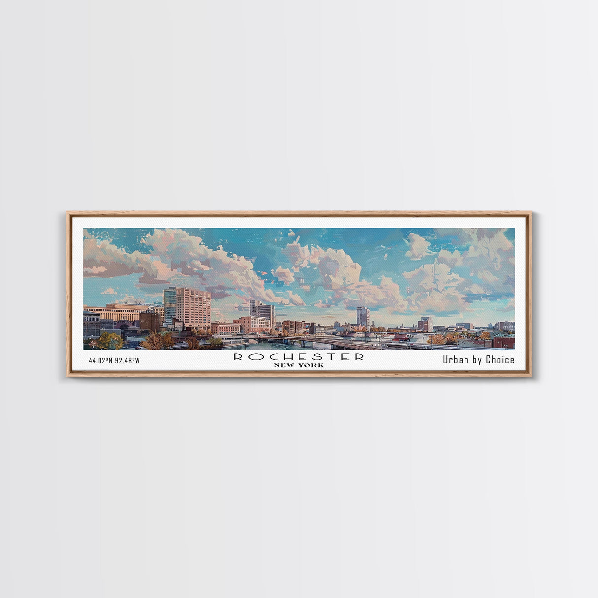 Rochester New York Panoramic Print, Artistic Framed Canvas Print, City Travel Poster, Home Decor, Office Wall Art, Unique Gift