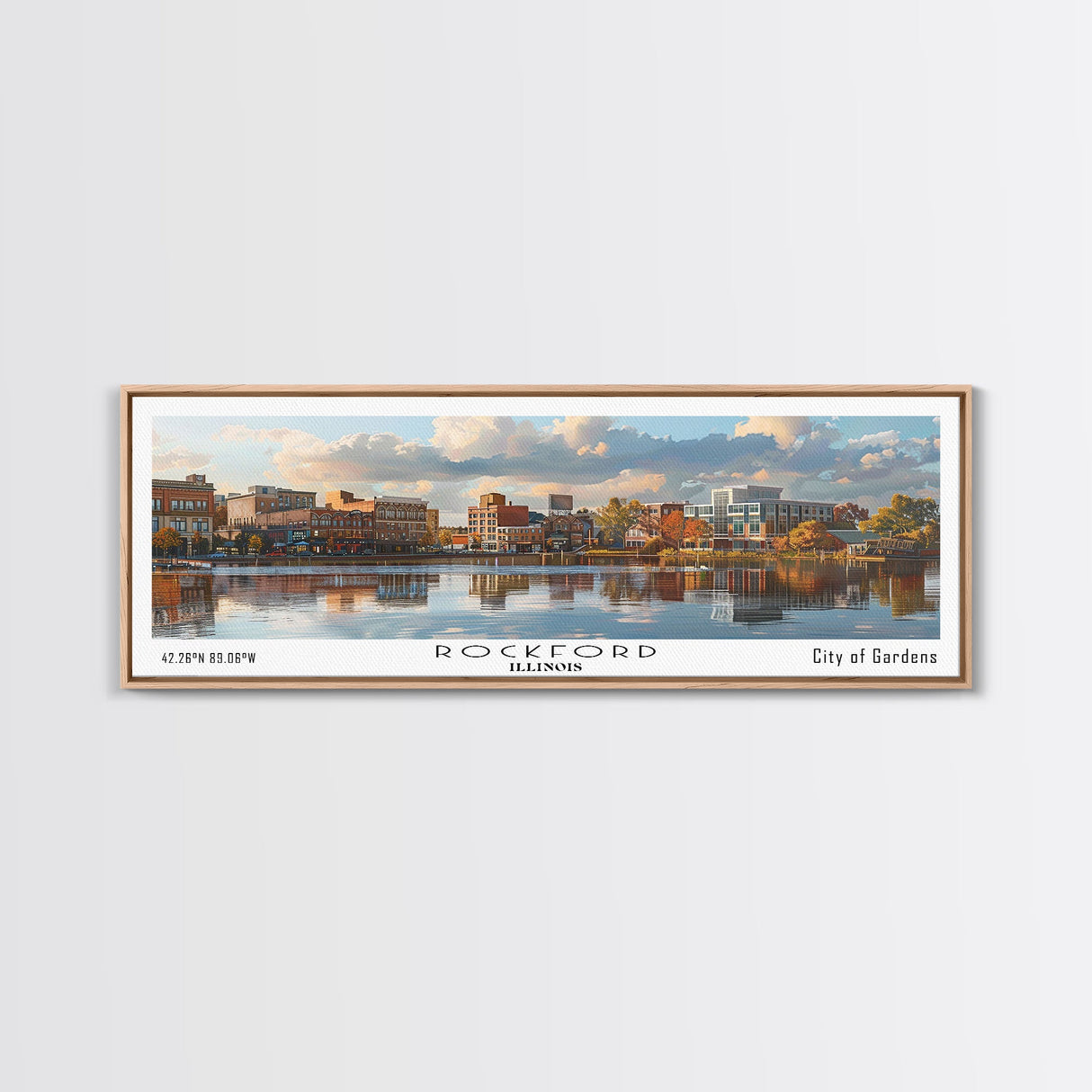 Rockford Illinois Panoramic Print, Trendy Framed Canvas Print, City Travel Poster, Home Decor, Office Wall Art, Gift Idea