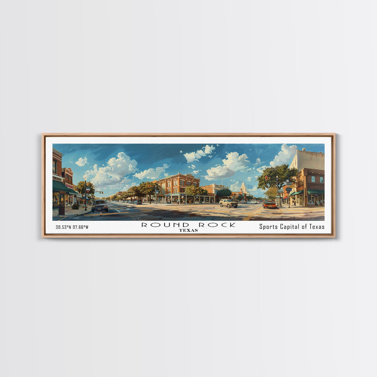 Round Rock Texas Panoramic Print, Elegant Framed Canvas Print, Travel Poster Art, Living Room Decor, Home Wall Art