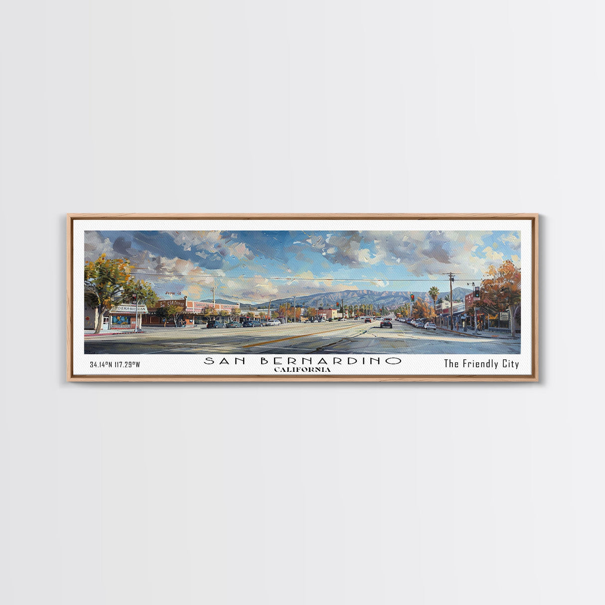 San Bernardino California Panoramic Print, Elegant Framed Canvas Print, City Travel Poster, Home Decoration, Wall Art