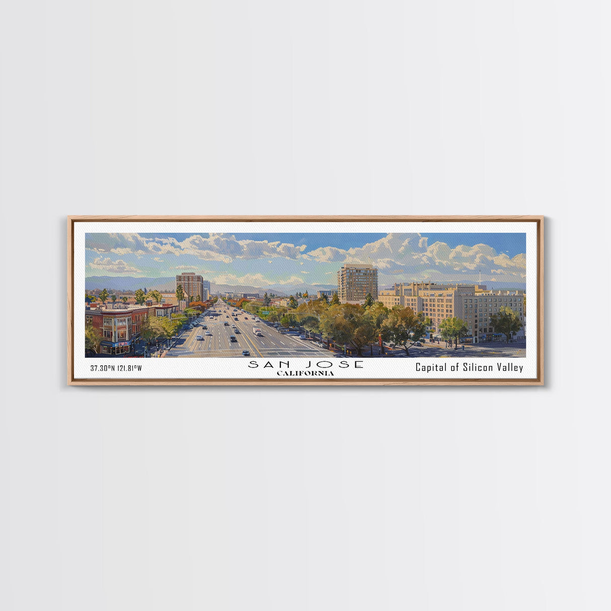 San Jose California Panoramic Print, Artistic Framed Canvas Print, City Travel Poster, Home Decoration, Office Wall Art