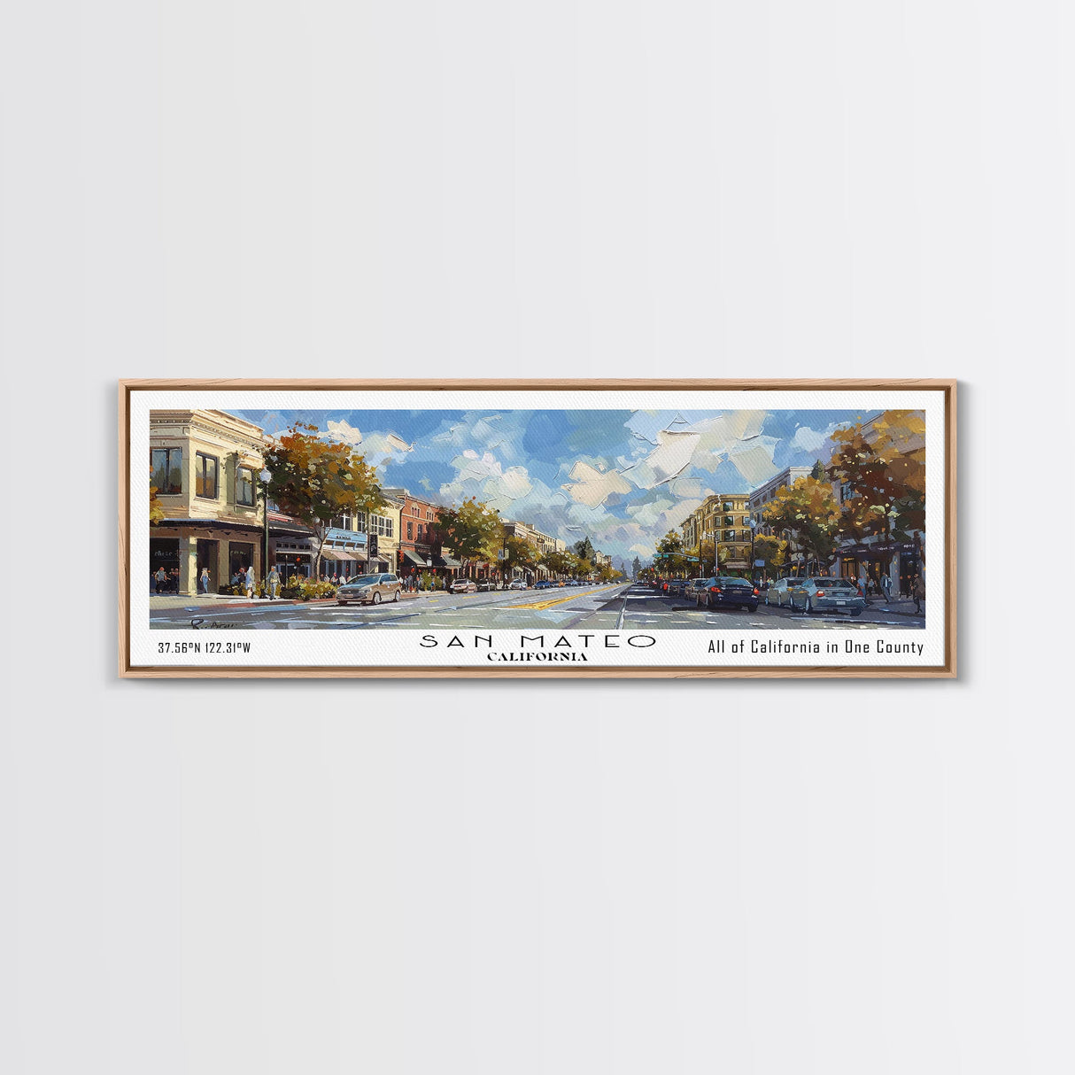 San Mateo California Panoramic Print, Stylish Framed Canvas Print, Travel Poster Art, Living Room Decor, Home Wall Art