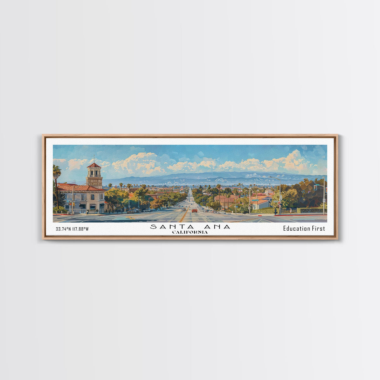 Santa Ana California Panoramic Print, Trendy Framed Canvas Print, City Travel Poster, Home Decoration, Wall Art, Gift Idea