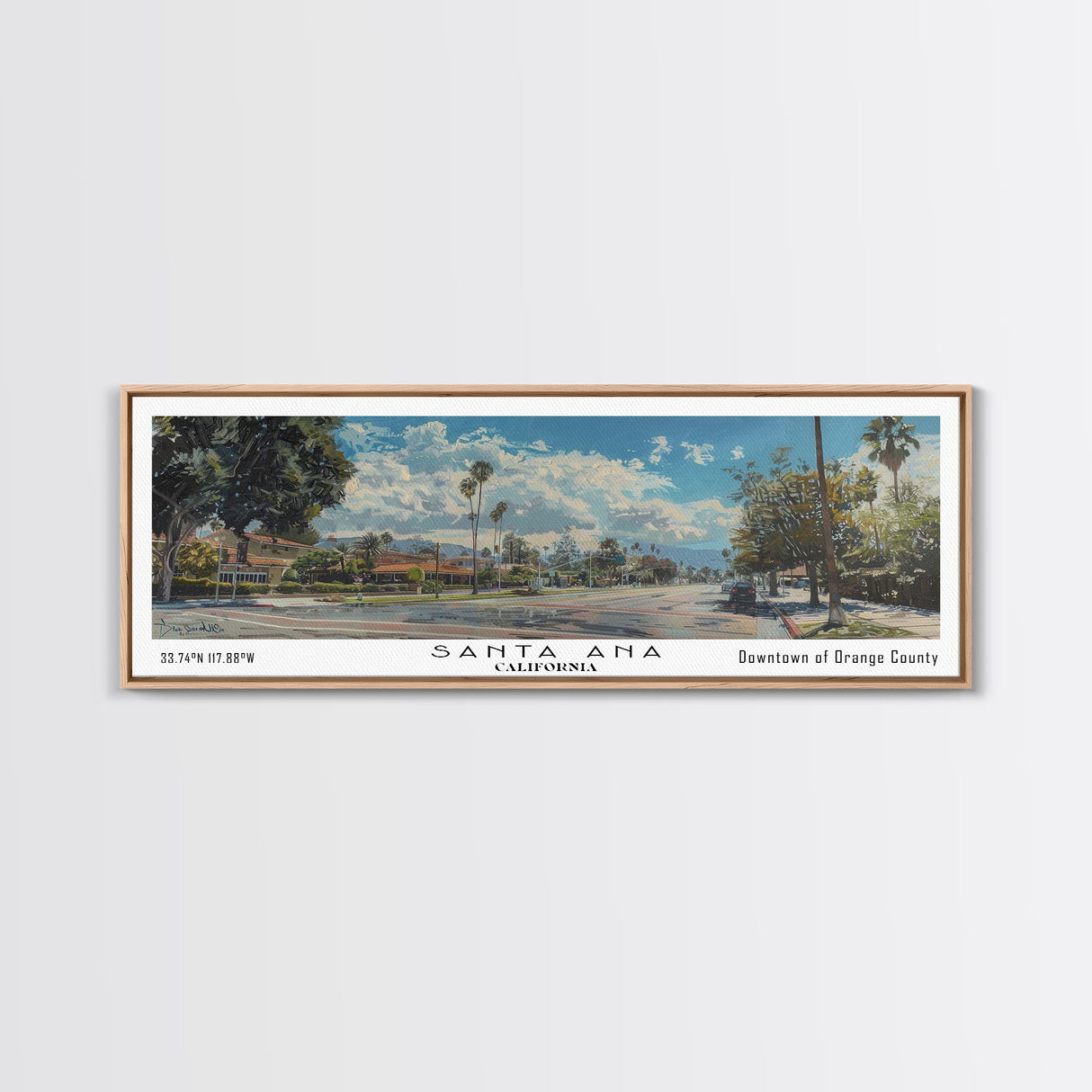 Santa Ana California Panoramic Print, Elegant Framed Canvas Print, Travel Poster Art, Home Decor, Living Room Wall Art