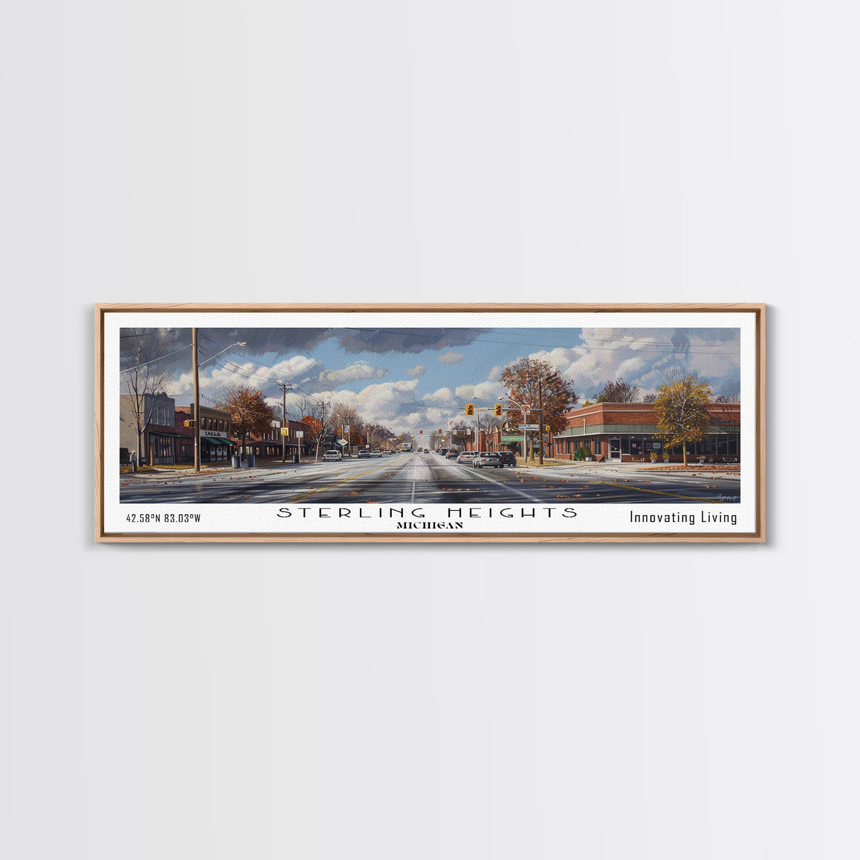 Sterling Heights Michigan Travel Poster, Framed Canvas Print, Wall Art, Home Decor, Travel Gift, Living Room Art, Retro Style Art