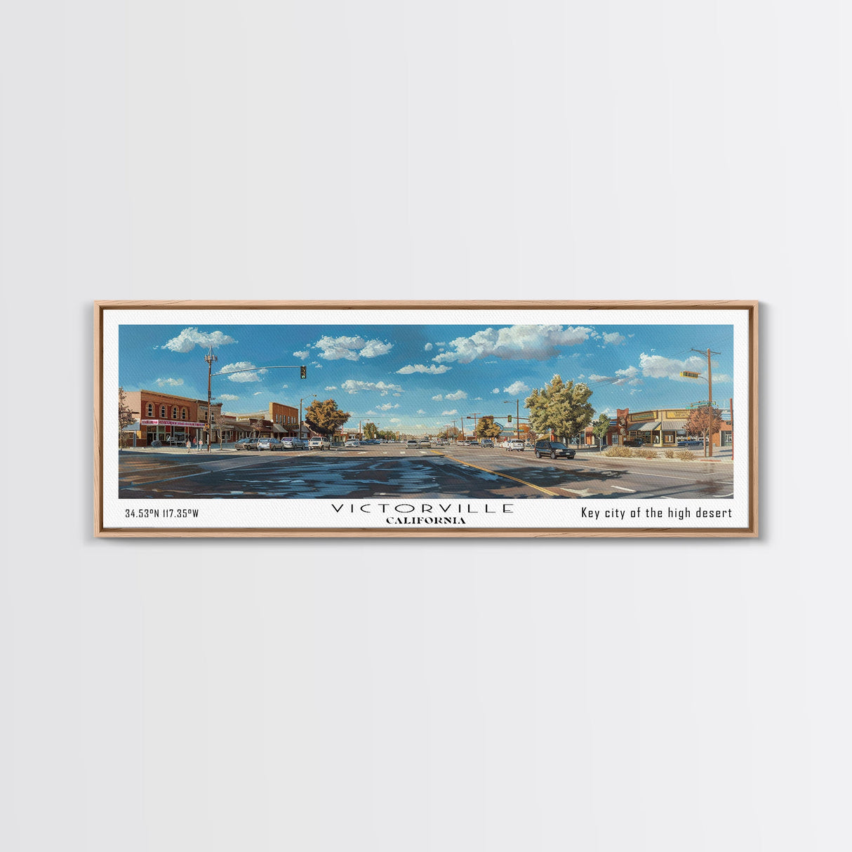 Victorville California Panoramic Wall Art, Framed Canvas Print, Retro Style Travel Poster, Unique Home Decor, Artistic Office Piece, Original Gift