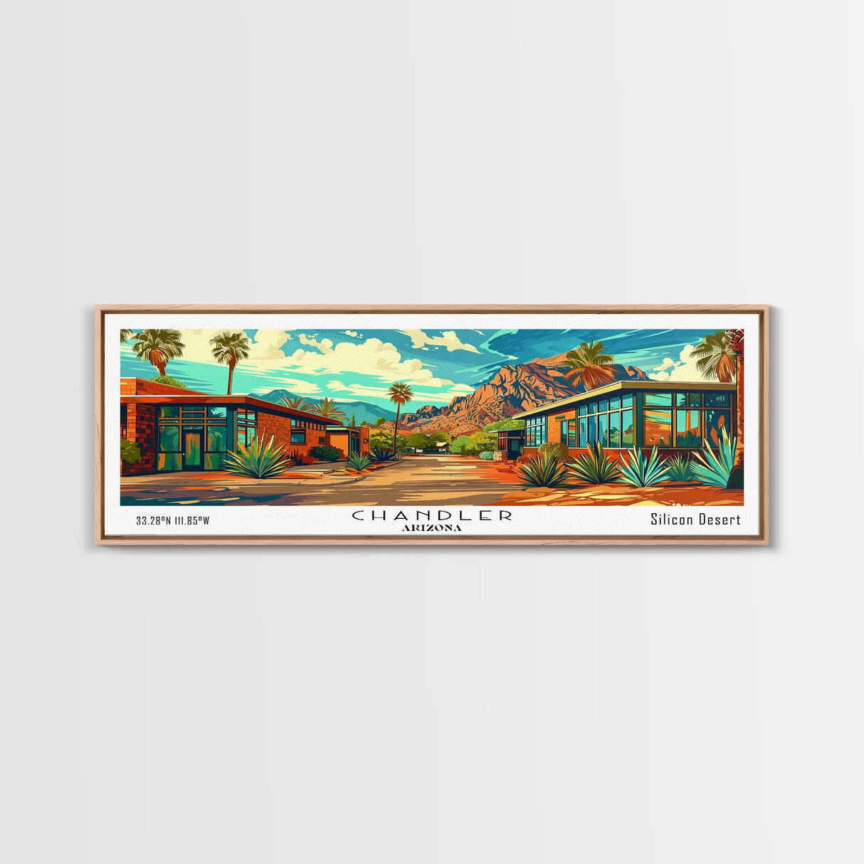 Chandler Arizona Panoramic Wall Art Framed Canvas Print, Mid Century Modern Art, Pop Art Style, Travel Poster, Home Decor, Retro Style