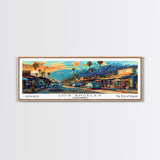 Los Angeles California Panoramic Framed Canvas Print, Mid Century Modern Wall Art, Pop Art Home Decor, Retro Style Travel Poster