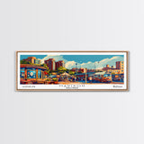 Madison Wisconsin Panoramic Painting, Mid Century Modern Framed Canvas Print, Retro Style Wall Art, Pop Art Travel Poster