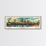 Minneapolis Minnesota Panoramic Wall Art, Mid Century Modern Framed Canvas Print, Retro Pop Art Travel Poster, Home Decor