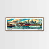 Seattle Washington Panoramic Painting, Mid Century Modern Framed Canvas Print, Retro Style Wall Art, Pop Art Travel Poster