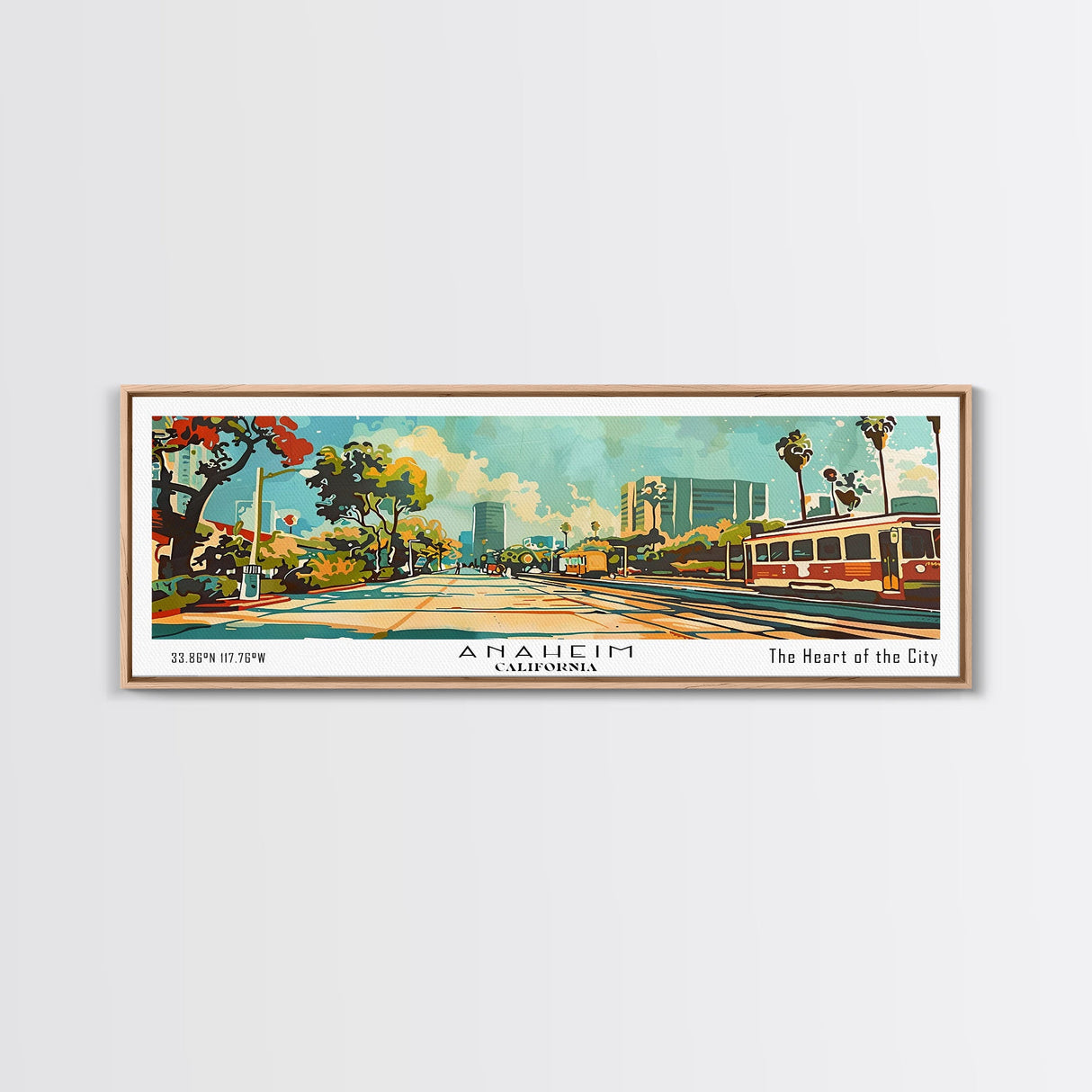 Anaheim California Panoramic Wall Art, Retro Pop Art Framed Canvas Print, Mid Century Modern Travel Poster, Living Room Decor, Wall Hanging