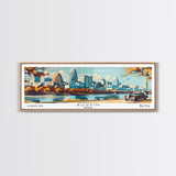 Austin Texas Panoramic Painting, Mid Century Modern Framed Canvas Print, Retro Pop Art Travel Poster, Wall Art, Home Decor, Office Art, Gift Idea