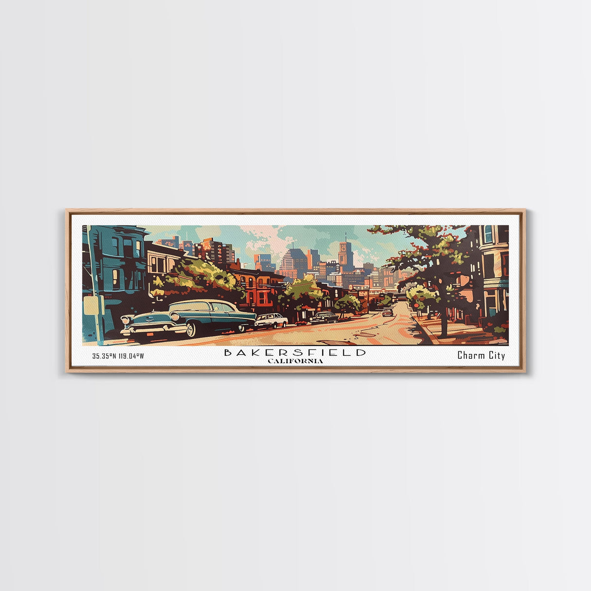 Baltimore Maryland Panoramic Painting, Mid Century Modern Framed Canvas Print, Retro Pop Art Travel Poster, Wall Decor, Home Decor, Wall Hanging