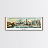 Chicago Illinois Panoramic Painting, Mid Century Modern Framed Canvas Print, Retro Pop Art Travel Poster, Wall Decor, Gift Idea, Home Decor