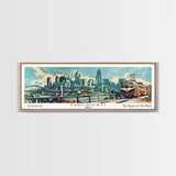 Cincinnati Ohio Panoramic Wall Art, Retro Pop Art Framed Canvas Print, Mid Century Modern Travel Poster, Living Room Decor, Wall Hanging, Office Art