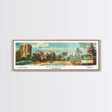 Detroit Michigan Panoramic Wall Art, Mid Century Modern Framed Canvas Print, Retro Pop Art Travel Poster, Office Art, Living Room Decor