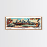 Kansas City Missouri Panoramic Wall Art, Mid Century Modern Framed Canvas Print, Retro Pop Art Travel Poster, Home Decor, Office Art, Gift Idea, Wall Hanging