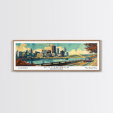 Pittsburgh Pennsylvania Panoramic Wall Art, Mid Century Modern Framed Canvas Print, Retro Pop Art Travel Poster, Living Room Decoration