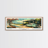 Santa Ana California Panoramic Painting, Mid Century Modern Framed Canvas Print, Retro Pop Art Travel Poster, Living Room and Office Wall Art