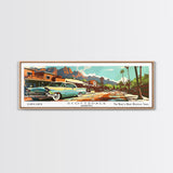 Scottsdale Arizona Panoramic Painting, Mid Century Modern Framed Canvas Print, Retro Pop Art Travel Poster, Living Room and Office Wall Art