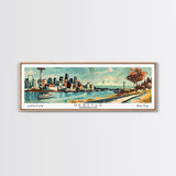 Seattle Washington Panoramic Painting, Mid Century Modern Framed Canvas Print, Retro Pop Art Travel Poster, Living Room Wall Art Decor