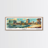 Tampa Florida Panoramic Wall Art, Mid Century Modern Framed Canvas Print, Retro Pop Art Travel Poster, Living Room and Office Wall Art