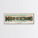 Bellevue Washington Panoramic Painting, Mid Century Modern Framed Canvas Print, Retro Pop Art Travel Poster, Office Wall Art, City Print