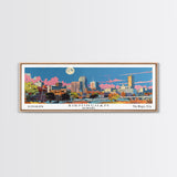 Birmingham Alabama Panoramic Painting, Mid Century Modern Framed Canvas Print, Retro Pop Art Travel Poster, Office Wall Art, City Print