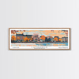 Cambridge Massachusetts Panoramic Painting, Mid Century Modern Framed Canvas Print, Retro Pop Art Travel Poster, Home Decor, City Print